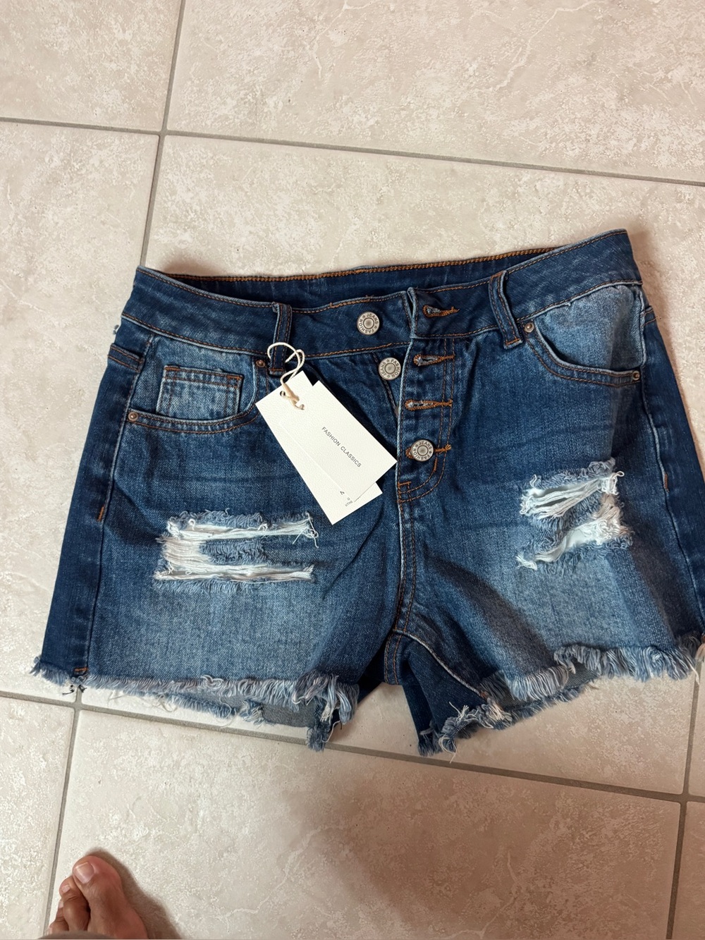Denim Distressed Button-Front Women’s Shorts - Blue